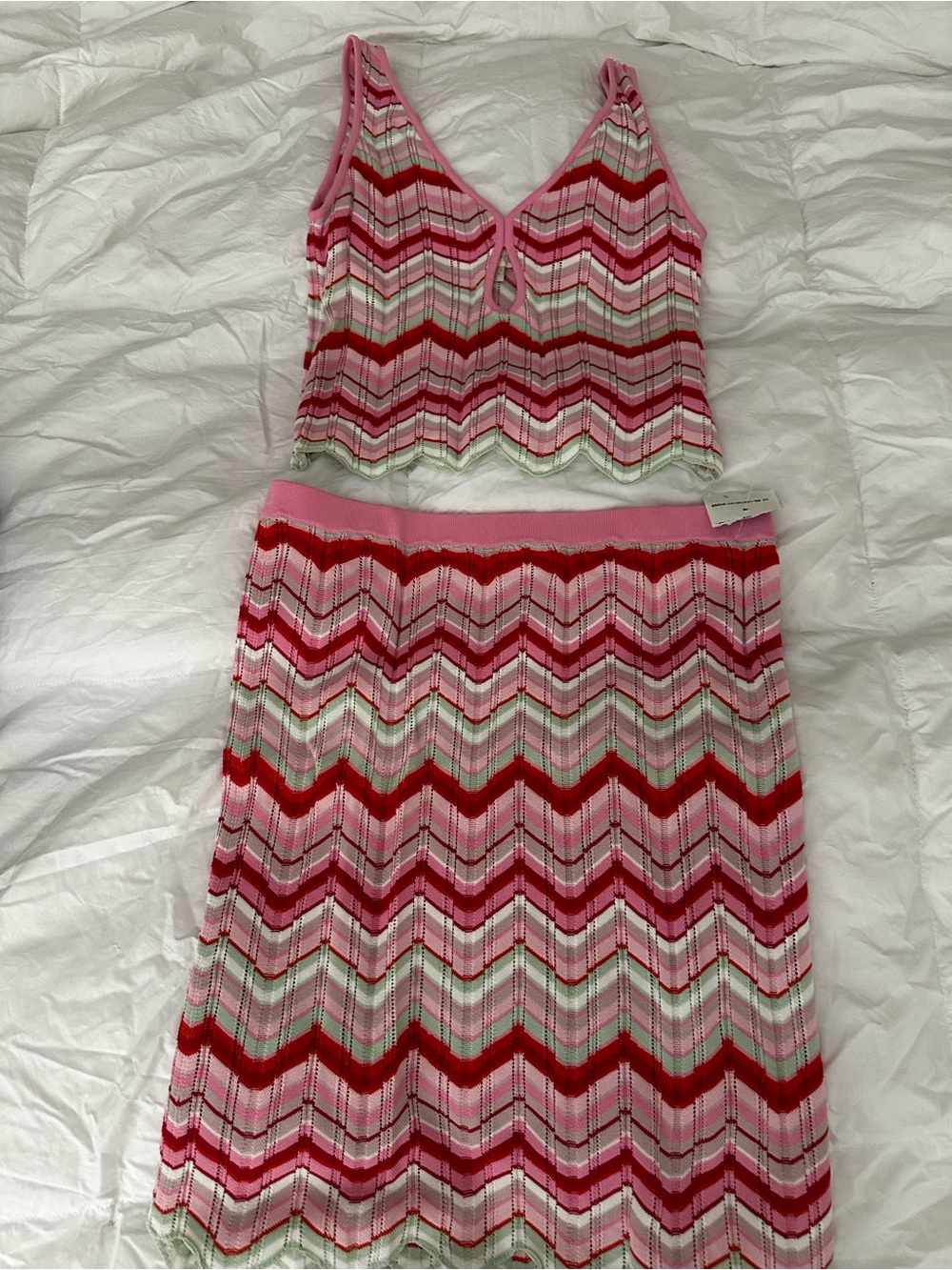 Torn by Ronny Kobo Pink Multicolor Chevron Knit Tank & Midi Skirt Set
